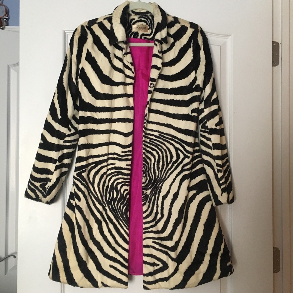 Zebra print faux fur jacket small